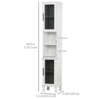 HOMCOM 69.5"H Tall Bathroom Cabinet, Free Standing Tower Cabinet with 2 Doors, Shelves Space Saving Vertical Slim Home Storage Furniture, White(m-3)