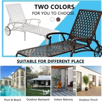 Reclining Aluminum Cast Lounge Chair with Bronze Finish, Adjustable Backrest, Wheels and Cross Weave Design, 48" L x 22.5" W x 36" H, Brown(m-4)