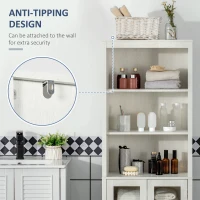 kleankin Tall Bathroom Storage Cabinet with 3 Tier Shelf, Bookcase with Glass Doors, Freestanding Linen Tower with Adjustable Shelves, Antique White(m-7)
