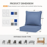 Outsunny 4 Patio Chair Cushions with Seat & Backrest, Fade Resistant Seat Replacement Cushion Set, Blue(m-3)