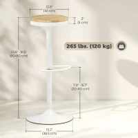 HOMCOM Wood Barstools Set of 2, Swivel Bar Stools with Adjustable Height for Kitchen Counter, Natural Wood and White(m-3)