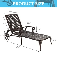 Reclining Aluminum Cast Lounge Chair with Bronze Finish, Adjustable Backrest, Wheels and Cross Weave Design, 48" L x 22.5" W x 36" H, Brown(m-3)