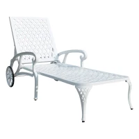 Adjustable Reclining Aluminum Cast Lounge Chair with Rolling Wheels, Bronze Finish, Cross Weave Design, 48" L x 22.5" W x 36" H, White(m-2)