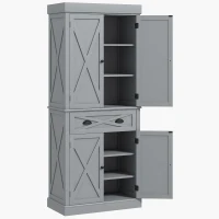 HOMCOM 72.5" Kitchen Pantry Cabinet, Freestanding Storage Cabinet with 4 Doors, Drawer and Adjustable Shelves, Grey(m-2)