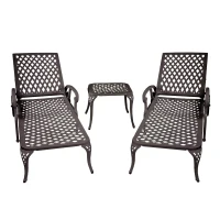 Reclining Aluminum Cast Lounge Chair with Bronze Finish, Adjustable Backrest, Wheels and Cross Weave Design, 48" L x 22.5" W x 36" H, Brown(m-12)