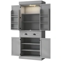 HOMCOM 71" Kitchen Pantry Cabinet with LED Lights, 6 Spice Racks, a Drawer and 4 Adjustable Shelves, Grey(m-2)