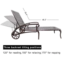 Reclining Aluminum Cast Lounge Chair with Bronze Finish, Adjustable Backrest, Wheels and Cross Weave Design, 48" L x 22.5" W x 36" H, Brown(m-9)