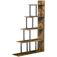 HOMCOM Industrial Bookcase 5-Tier Wooden Ladder Bookshelf Display Stand Organizer for Livingroom Indoor Corner Shelf - Rustic Brown(m-11)