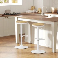 HOMCOM Wood Barstools Set of 2, Swivel Bar Stools with Adjustable Height for Kitchen Counter, Natural Wood and White(m-8)