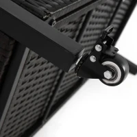 Outdoor Wicker Bar Cart with Plastic Wood Tabletop, 4 Wheels, Rolling Rattan Beverage Bar Counter Table, 35.5" L x 19.5" W x 35.5" H, Black(m-9)