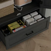 HOMCOM 69" Tall Farmhouse Kitchen Pantry Cabinet with 2 Doors, Drawer and Adjustable Shelves, Black Wood Grain(m-9)