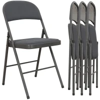 HOMCOM 4 Pack Folding Chairs with Padded Seats, Velvet Portable Party Chairs with Steel Frame, Dark Grey(m-11)