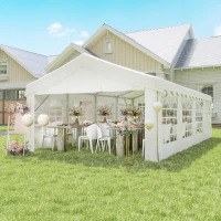 Outsunny 13 x 26 ft Heavy Duty Party Tent Outdoor Gazebo Wedding Tent Event Shelter Carport BBQ with Removable Sidewalls & Windows, Outside Waterproof Canopy for Parties, White(m-2)