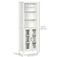 kleankin Tall Bathroom Storage Cabinet with 3 Tier Shelf, Bookcase with Glass Doors, Freestanding Linen Tower with Adjustable Shelves, Antique White(m-3)