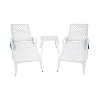 Adjustable Reclining Aluminum Cast Lounge Chair with Rolling Wheels, Bronze Finish, Cross Weave Design, 48" L x 22.5" W x 36" H, White(m-8)