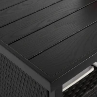 Outdoor Wicker Bar Cart with Plastic Wood Tabletop, 4 Wheels, Rolling Rattan Beverage Bar Counter Table, 35.5" L x 19.5" W x 35.5" H, Black(m-5)