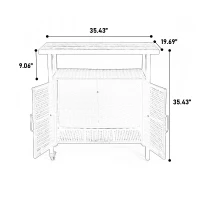 Outdoor Wicker Bar Cart with Plastic Wood Tabletop, 4 Wheels, Rolling Rattan Beverage Bar Counter Table, 35.5" L x 19.5" W x 35.5" H, Light Brown(m-3)