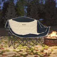 Outsunny Portable Camp Chair, Double Camping Chair with Cup Holders and Carry Bag, Support 551 lbs, Khaki(m-1)
