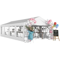 Outsunny 13 x 26 ft Heavy Duty Party Tent Outdoor Gazebo Wedding Tent Event Shelter Carport BBQ with Removable Sidewalls & Windows, Outside Waterproof Canopy for Parties, White(m-1)