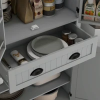 HOMCOM 71" Kitchen Pantry Cabinet with LED Lights, 6 Spice Racks, a Drawer and 4 Adjustable Shelves, Grey(m-10)