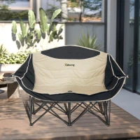 Outsunny Portable Camp Chair, Double Camping Chair with Cup Holders and Carry Bag, Support 551 lbs, Khaki(m-10)