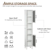 HOMCOM 69.5"H Tall Bathroom Cabinet, Free Standing Tower Cabinet with 2 Doors, Shelves Space Saving Vertical Slim Home Storage Furniture, White(m-4)