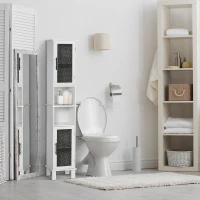 HOMCOM 69.5"H Tall Bathroom Cabinet, Free Standing Tower Cabinet with 2 Doors, Shelves Space Saving Vertical Slim Home Storage Furniture, White(m-1)