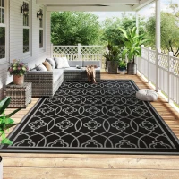 Outsunny Reversible Outdoor Rug, Waterproof Plastic Straw with Carry Bag, 9' x 18', Black & Gray Lantern(m-2)