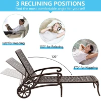 Reclining Aluminum Cast Lounge Chair with Bronze Finish, Adjustable Backrest, Wheels and Cross Weave Design, 48" L x 22.5" W x 36" H, Brown(m-7)