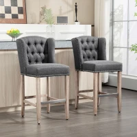 HOMCOM Counter Height Bar Stools Set of 2, Upholstered Bar Chairs with Nailhead Backrest and Footrest, Charcoal Grey(m-1)