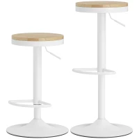 HOMCOM Wood Barstools Set of 2, Swivel Bar Stools with Adjustable Height for Kitchen Counter, Natural Wood and White(m-2)