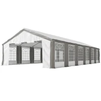 Outsunny 20 x 40 ft Heavy Duty Party Tent Outdoor Gazebo Wedding Tent Event Shelter Carport BBQ with Removable Sidewalls & Windows, Outside Waterproof Canopy for Parties, White and Gray(m-1)