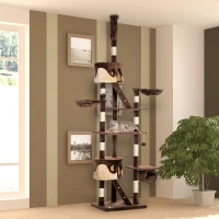 PawHut 94"-102" Huge Cat Tree Ceiling High Cat Condo Scratching Post Activity Center Multi-Level Play House(m-8)