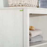 kleankin Tall Bathroom Storage Cabinet with 3 Tier Shelf, Bookcase with Glass Doors, Freestanding Linen Tower with Adjustable Shelves, Antique White(m-9)