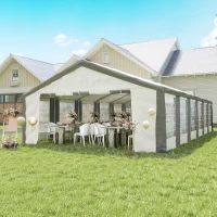 Outsunny 20 x 40 ft Heavy Duty Party Tent Outdoor Gazebo Wedding Tent Event Shelter Carport BBQ with Removable Sidewalls & Windows, Outside Waterproof Canopy for Parties, White and Gray(m-2)