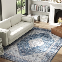 HOMCOM 5x7 Area Rug, Vintage Machine Washable Rug, Non-Slip Floor Carpet for Living Room, Bedroom, Dining Room, Blue