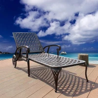 Reclining Aluminum Cast Lounge Chair with Bronze Finish, Adjustable Backrest, Wheels and Cross Weave Design, 48" L x 22.5" W x 36" H, Brown(m-1)