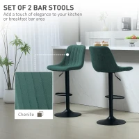 HOMCOM Adjustable Barstools Set of 2, Swivel Bar Stools with Back and Footrest for Kitchen Island Counter, Green(m-4)