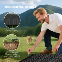 Outsunny Reversible Outdoor Rug, Waterproof Plastic Straw with Carry Bag, 9' x 18', Black & Gray Geometric Wall(m-7)