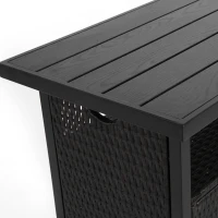 Outdoor Wicker Bar Cart with Plastic Wood Tabletop, 4 Wheels, Rolling Rattan Beverage Bar Counter Table, 35.5" L x 19.5" W x 35.5" H, Black(m-4)