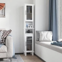 HOMCOM 69.5"H Tall Bathroom Cabinet, Free Standing Tower Cabinet with 2 Doors, Shelves Space Saving Vertical Slim Home Storage Furniture, White(m-10)