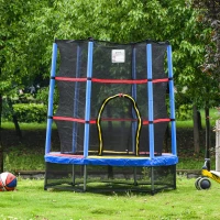 Outsunny 55" Kids Trampoline with Enclosure Net for Indoor/Outdoor, Trampoline for Boys and Girls Age 3-6 Years, Multi-Coloured(m-11)