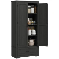HOMCOM 69" Tall Farmhouse Kitchen Pantry Cabinet with 2 Doors, Drawer and Adjustable Shelves, Black Wood Grain(m-11)
