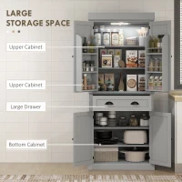 HOMCOM 71" Kitchen Pantry Cabinet with LED Lights, 6 Spice Racks, a Drawer and 4 Adjustable Shelves, Grey(m-4)