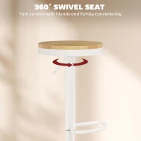 HOMCOM Wood Barstools Set of 2, Swivel Bar Stools with Adjustable Height for Kitchen Counter, Natural Wood and White(m-5)