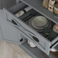 HOMCOM 72.5" Kitchen Pantry Cabinet, Freestanding Storage Cabinet with 4 Doors, Drawer and Adjustable Shelves, Grey(m-9)