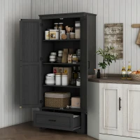 HOMCOM 69" Tall Farmhouse Kitchen Pantry Cabinet with 2 Doors, Drawer and Adjustable Shelves, Black Wood Grain(m-1)