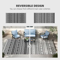 Outsunny Reversible Outdoor Rug, Waterproof Plastic Straw with Carry Bag, 9' x 18', Black & White Geometric Wall(m-4)