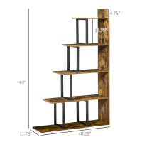 HOMCOM Industrial Bookcase 5-Tier Wooden Ladder Bookshelf Display Stand Organizer for Livingroom Indoor Corner Shelf - Rustic Brown(m-3)