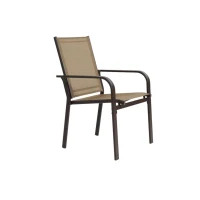 7-Piece Patio Dining Set with Rectangular Table, 6 Stackable Textilene Chairs, Weather-Resistant Steel Frame, Ideal for Family Meals, Parties, Brown(m-7)